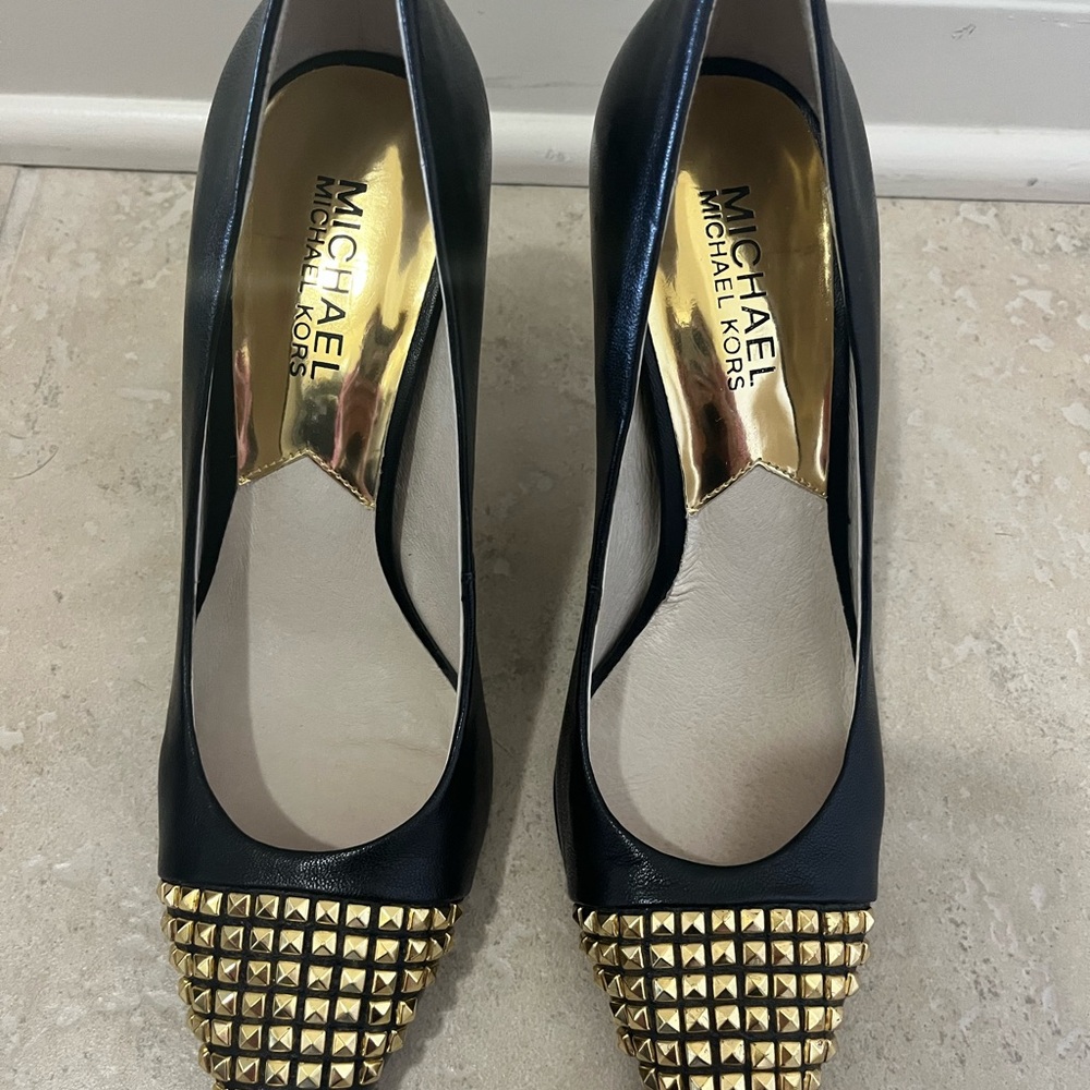 Michael Kors Black and Gold Studded Heels